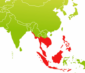 Distribution area of long-tailed macaques in Southeast Asia. Image: Sylvia Siersleben