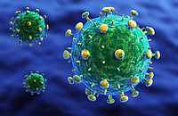Das Bild zeigt eine computergenerierte, vereinfachte Darstellung des HI-Virus. Bild: Biomedical/Shutterstock