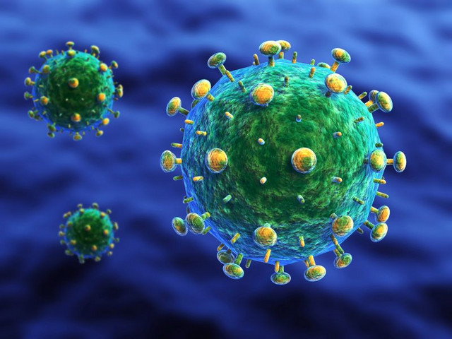 Das Bild zeigt eine computergenerierte, vereinfachte Darstellung des HI-Virus. Bild: Biomedical/Shutterstock