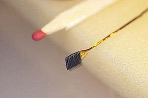 Das Foto zeigt eine Elektrode und ein Streichholz