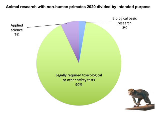 Figure 4: Animal research with non-human primates divided by intended purpose. Source: Versuchstierzahlen 2020, BfR. Image: German Primate Center, Sylvia Ranneberg