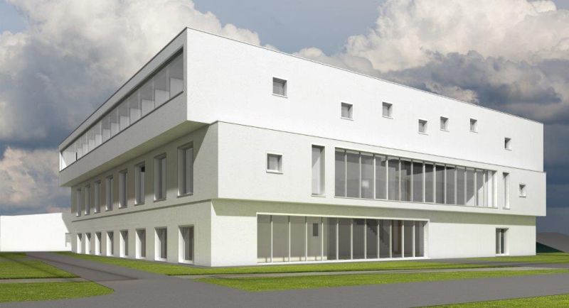 So soll das MRT-Gebäude Ende 2014 aussehen. Grafik: Architekturbüro P.arc GmbH